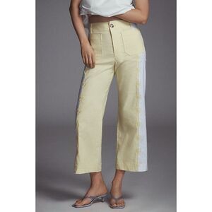 Anthropologie Colette Embroidered Crop Wide-Leg Pants Maeve Womens 26 Yellow NWT